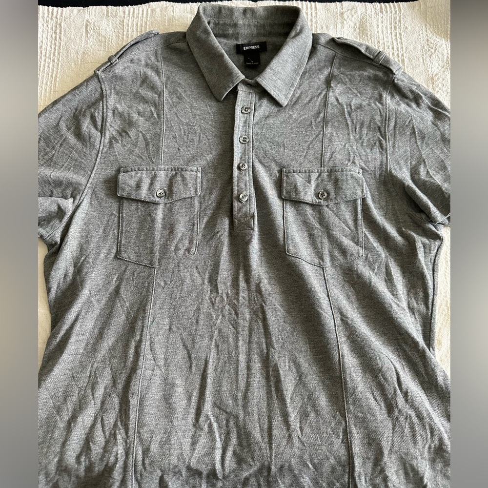 Express Gray Casual Button Down Shirt
